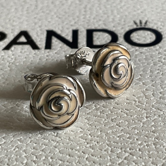 Pandora Silver and Gold Rose Earrings - Picture 3 of 4